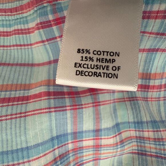 Cremieux Shirt Men's L Blue Plaid Short Sleeve Button Up Button down collar - Picture 5 of 7